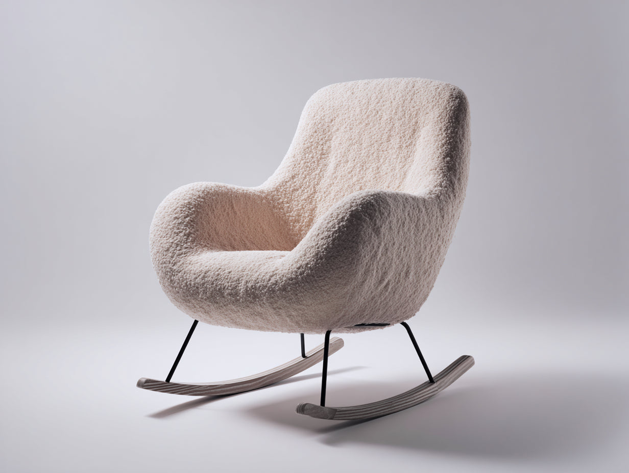Sedia a dondolo in tessuto bouclé 78x75x92 cm - beige-nero - per soggiorno design morbido