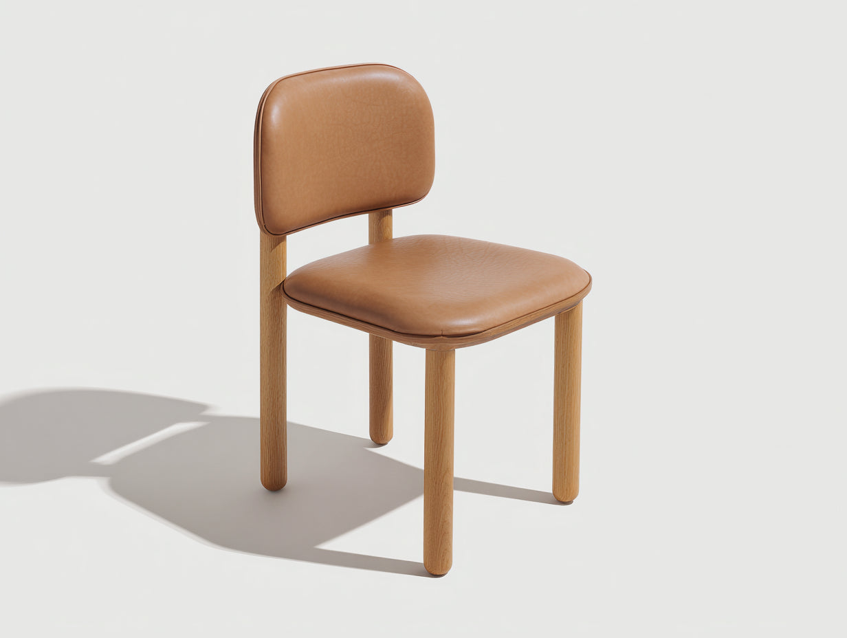 Sedia da pranzo in legno e pelle sintetica 49x48x82 cm marrone chiaro-legno naturale per sala da pranzo - design moderno