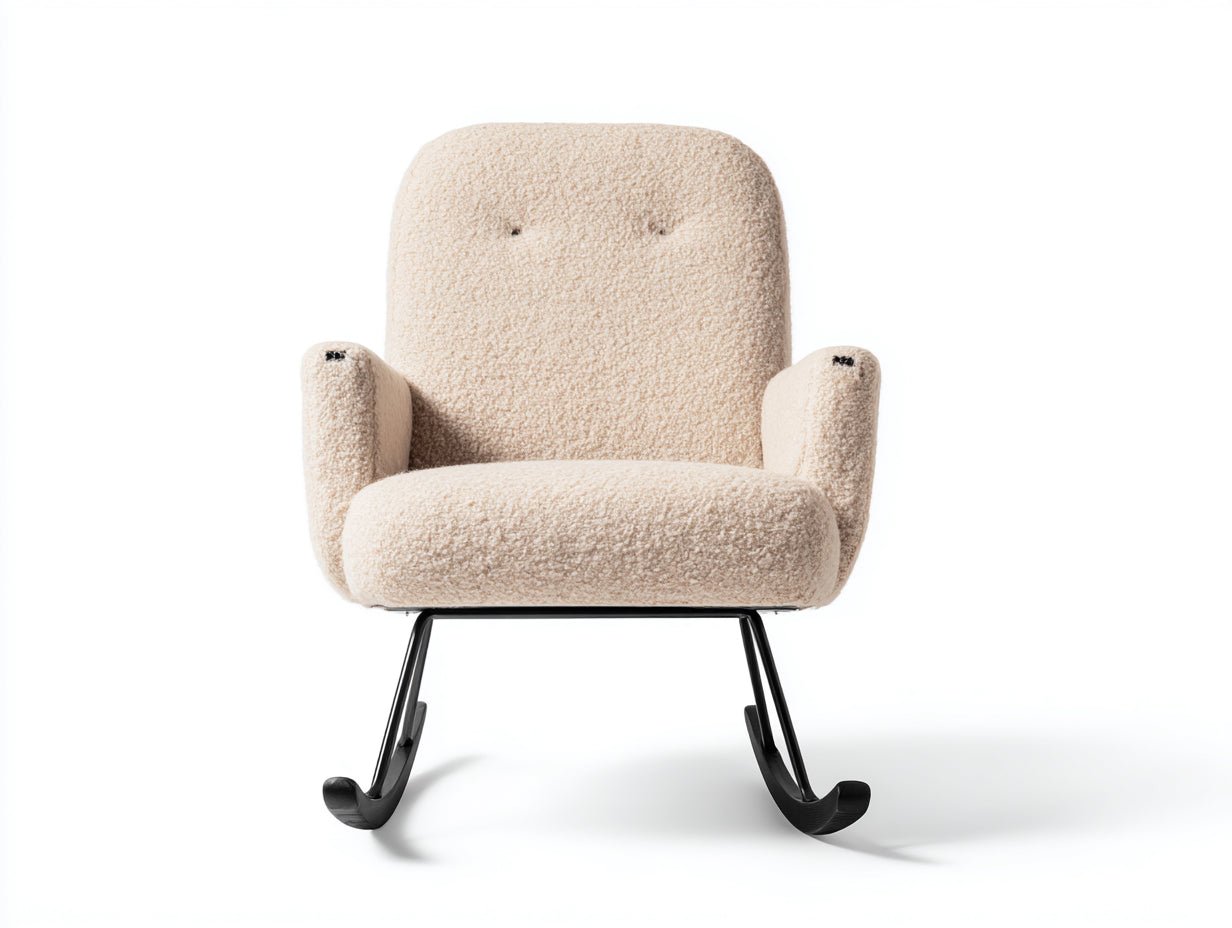 Sedia a dondolo in tessuto bouclé 76x71x87 cm - beige-nero - per soggiorno design rétro