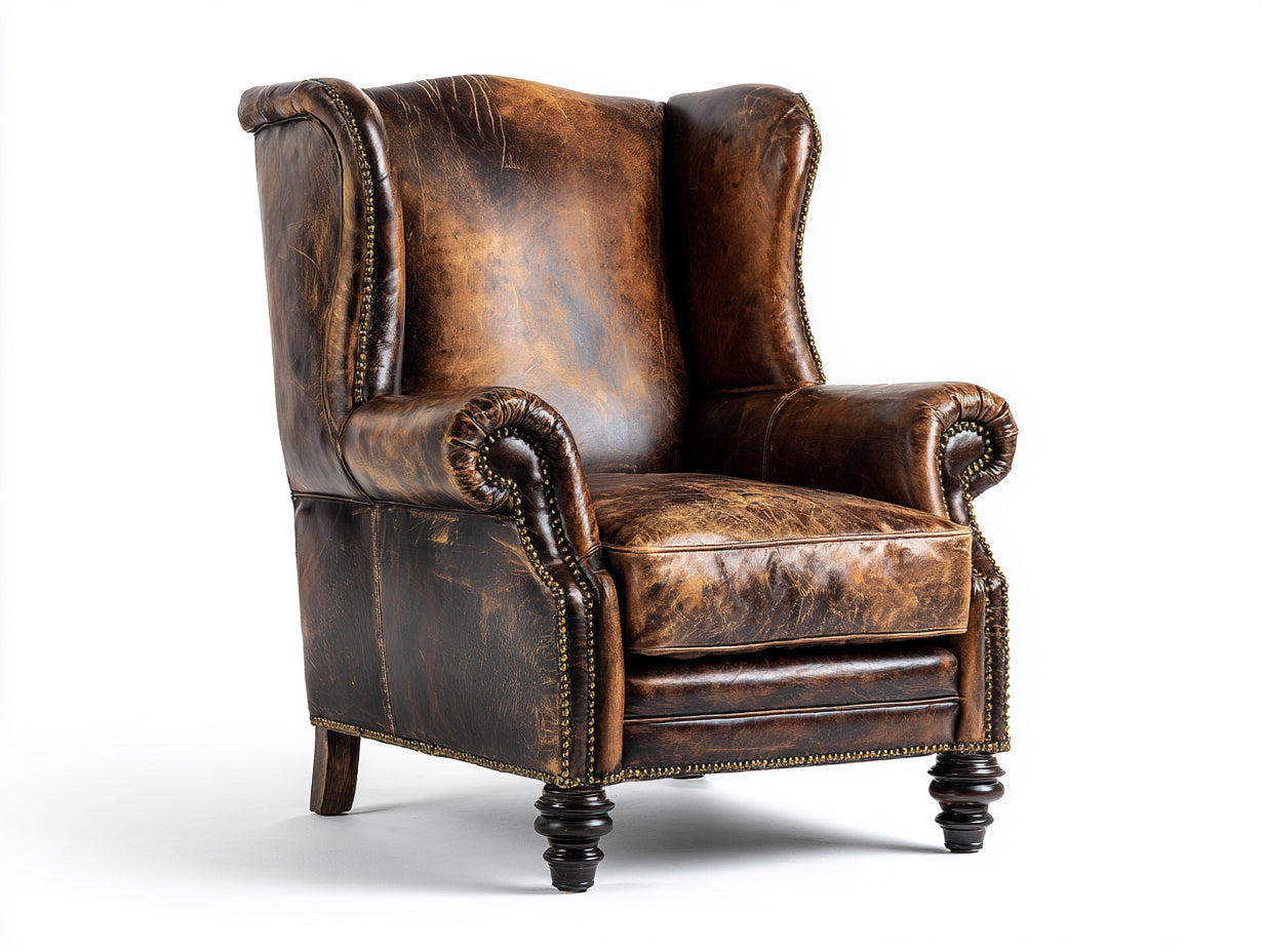 Poltrona a orecchioni in similpelle 108x100x130 cm - marrone vintage - stile classico adatta per soggiorno