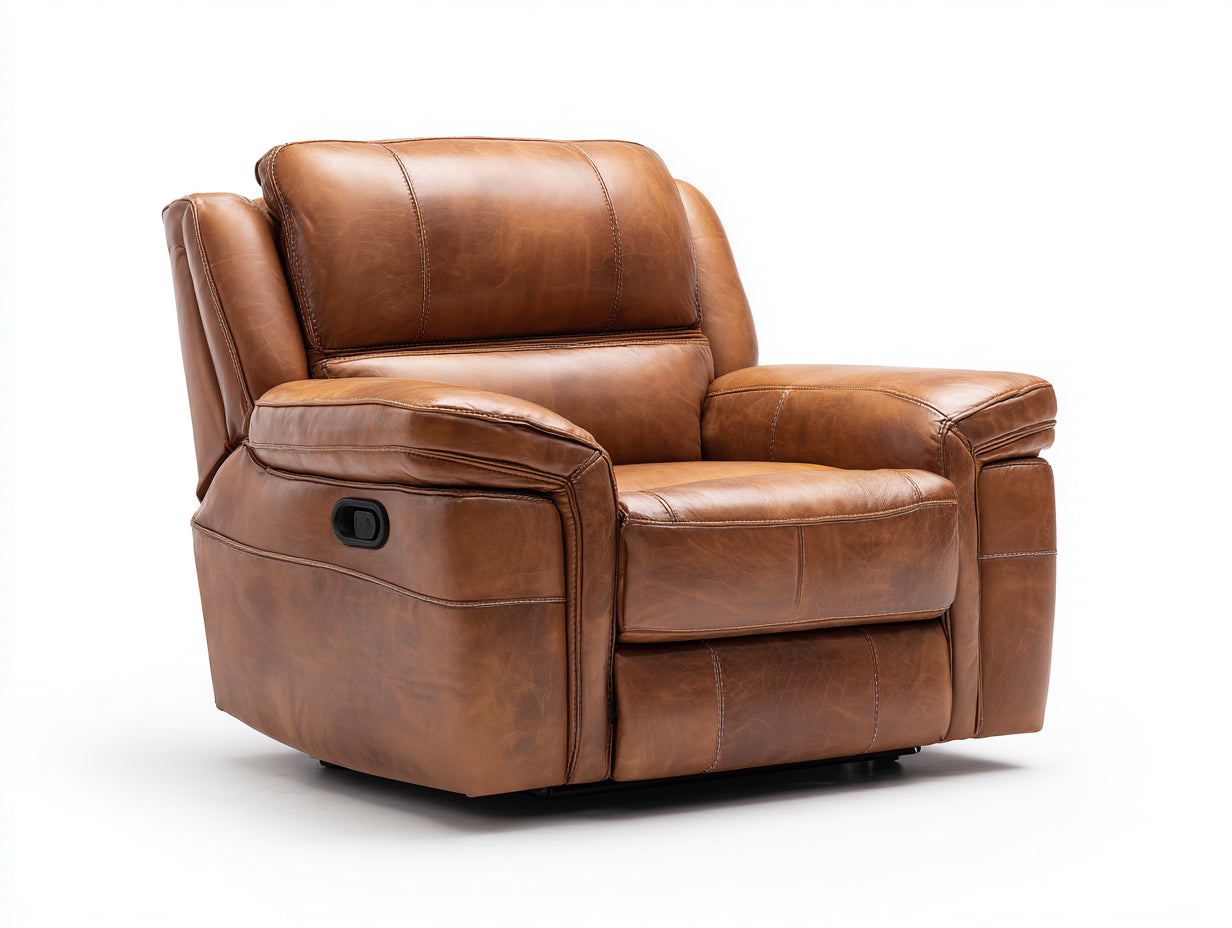 Poltrona reclinabile in pelle 98x100x106 cm - marrone cognac - stile moderno imbottito per soggiorno