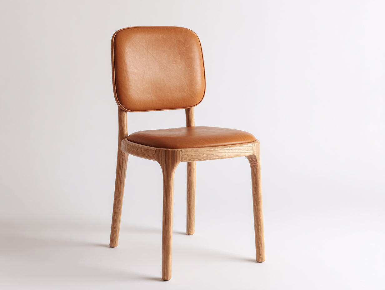 Sedia da pranzo in pelle e legno 48x54x82 cm - marrone cognac e rovere naturale - design moderno con schienale imbottito per sala da pranzo