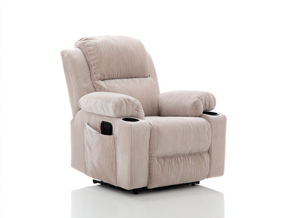 Poltrona reclinabile in velluto a coste 92x98x109 cm - beige - stile moderno morbido con portabicchieri per soggiorno