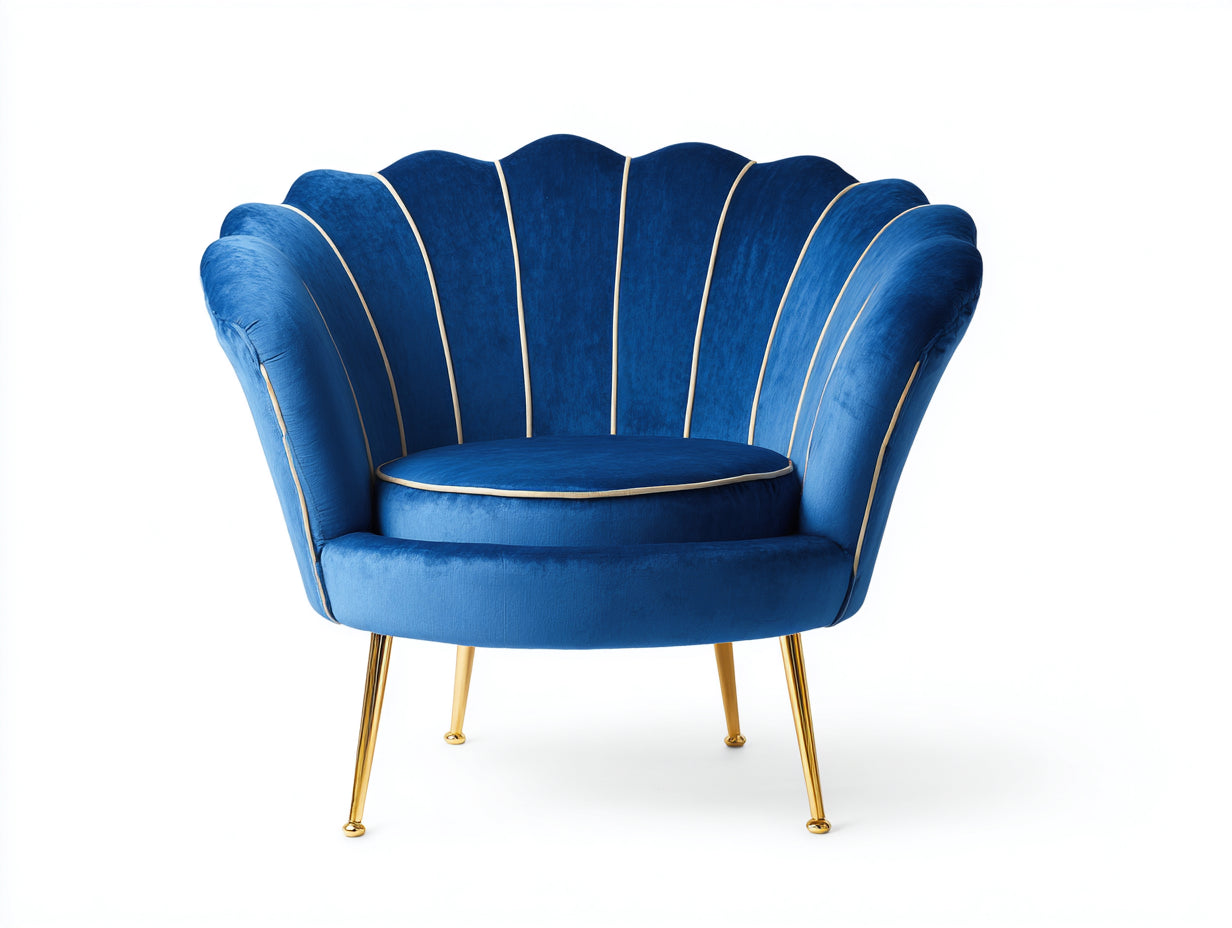 Poltrona - velluto-metallo - 88x78x83 cm - blu-oro - retrò