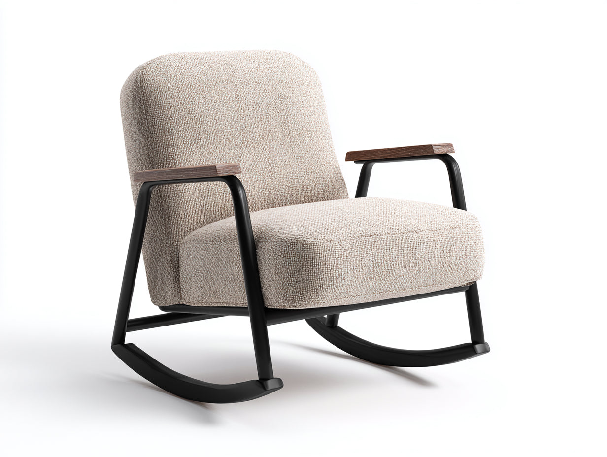 Sedia a dondolo in tessuto 79x74x88 cm - beige-nero - per soggiorno stile rétro