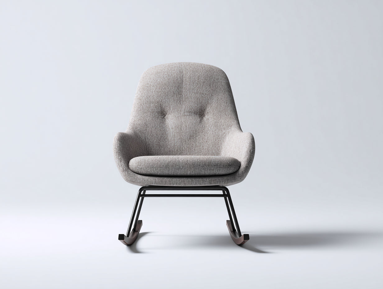 Sedia a dondolo in tessuto e metallo 68x82x96 cm - grigio chiaro-nero-marrone scuro - stile moderno per soggiorno