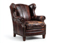 Poltrona a orecchioni-similpelle-legno-86x90x108 cm-marrone scuro-vintage