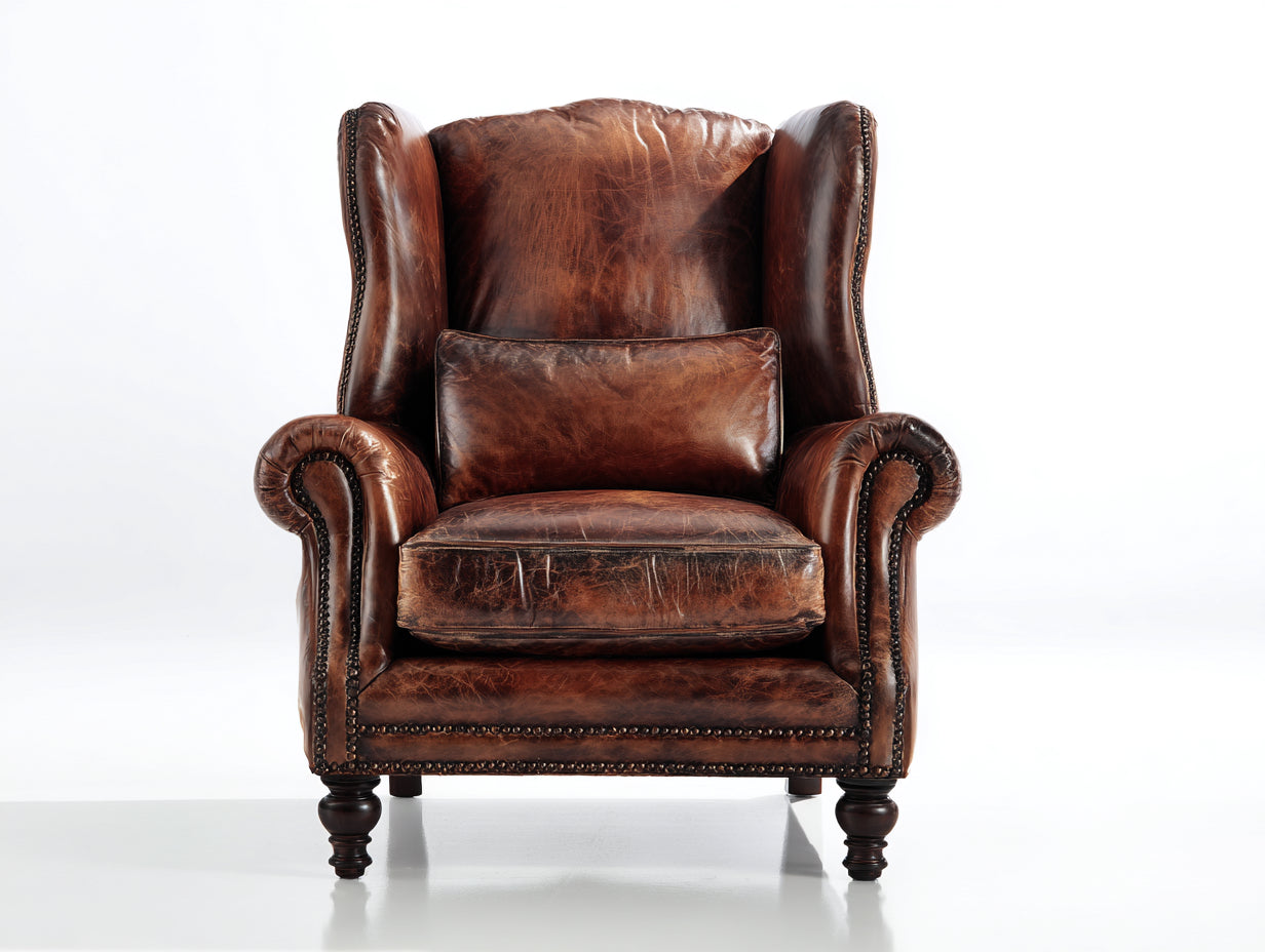 Poltrona a orecchioni in similpelle 105x98x128 cm - marrone vintage - stile classico adatta per soggiorno