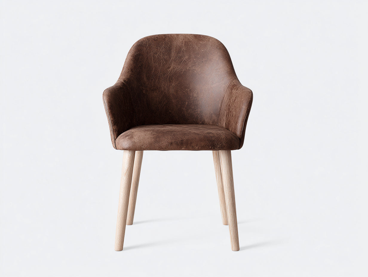 Sedia da pranzo in legno e pelle sintetica 54x52x80 cm marrone scuro-legno naturale per sala da pranzo - design rustico con braccioli
