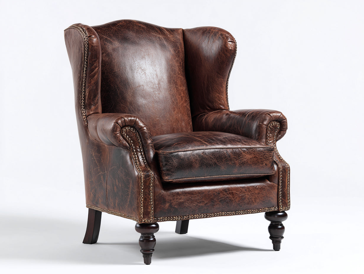 Poltrona a orecchioni in similpelle 100x93x123 cm - marrone scuro - stile classico adatta per soggiorno