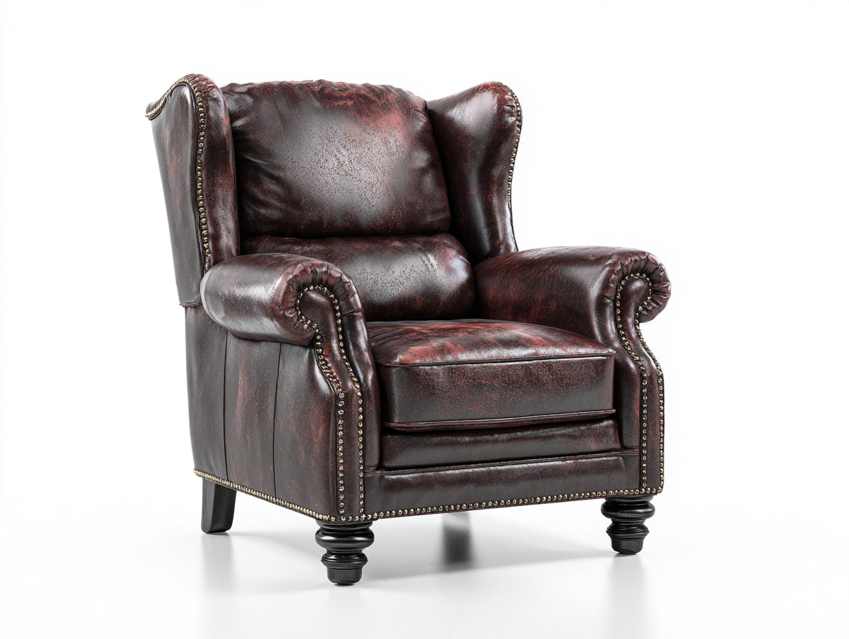 Poltrona a orecchioni - pelle - 90x95x111 cm - marrone scuro - stile retrò