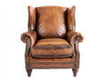 Poltrona a orecchioni-similpelle-legno-84x88x106 cm-marrone chiaro-vintage