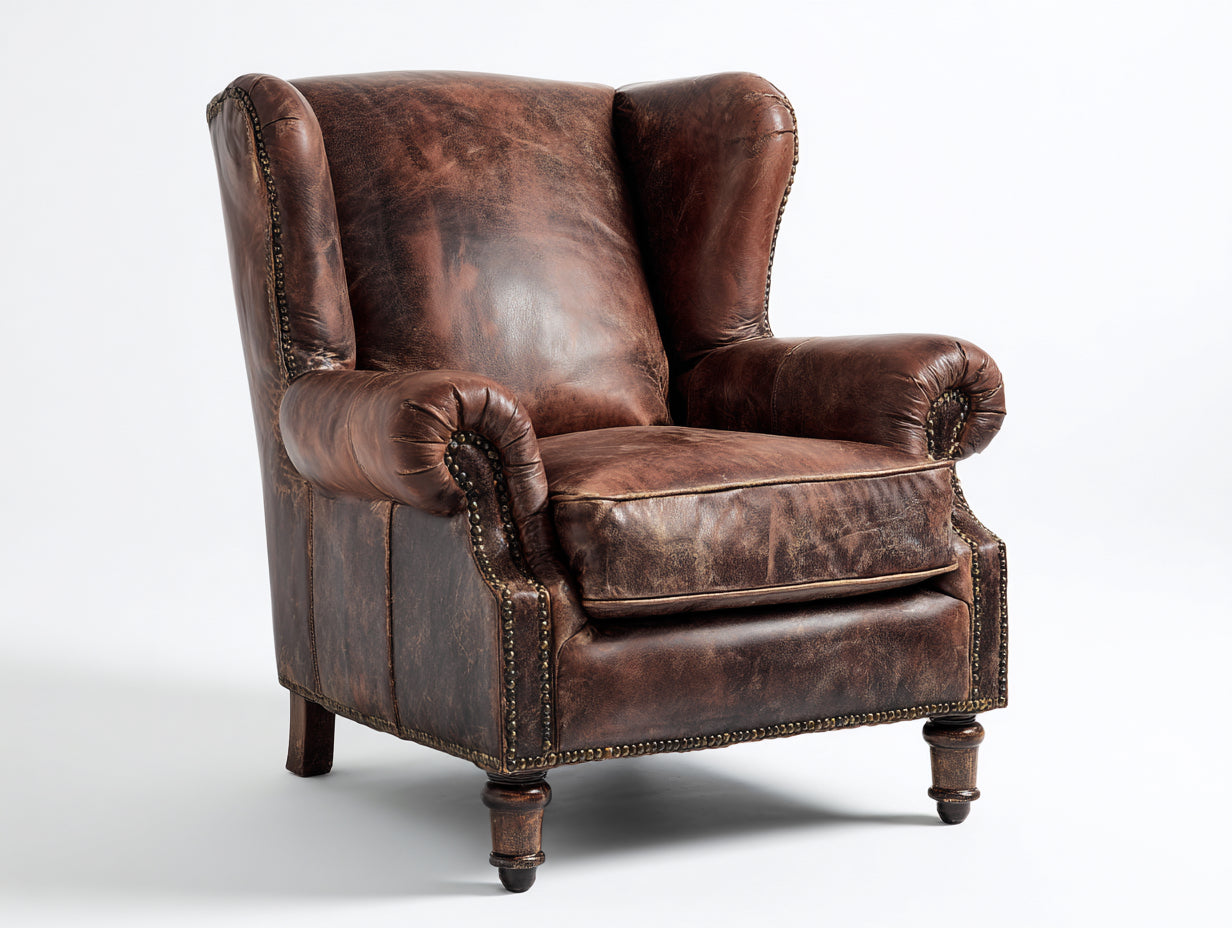 Poltrona a orecchioni in similpelle 102x95x125 cm - marrone vintage - stile classico adatta per soggiorno