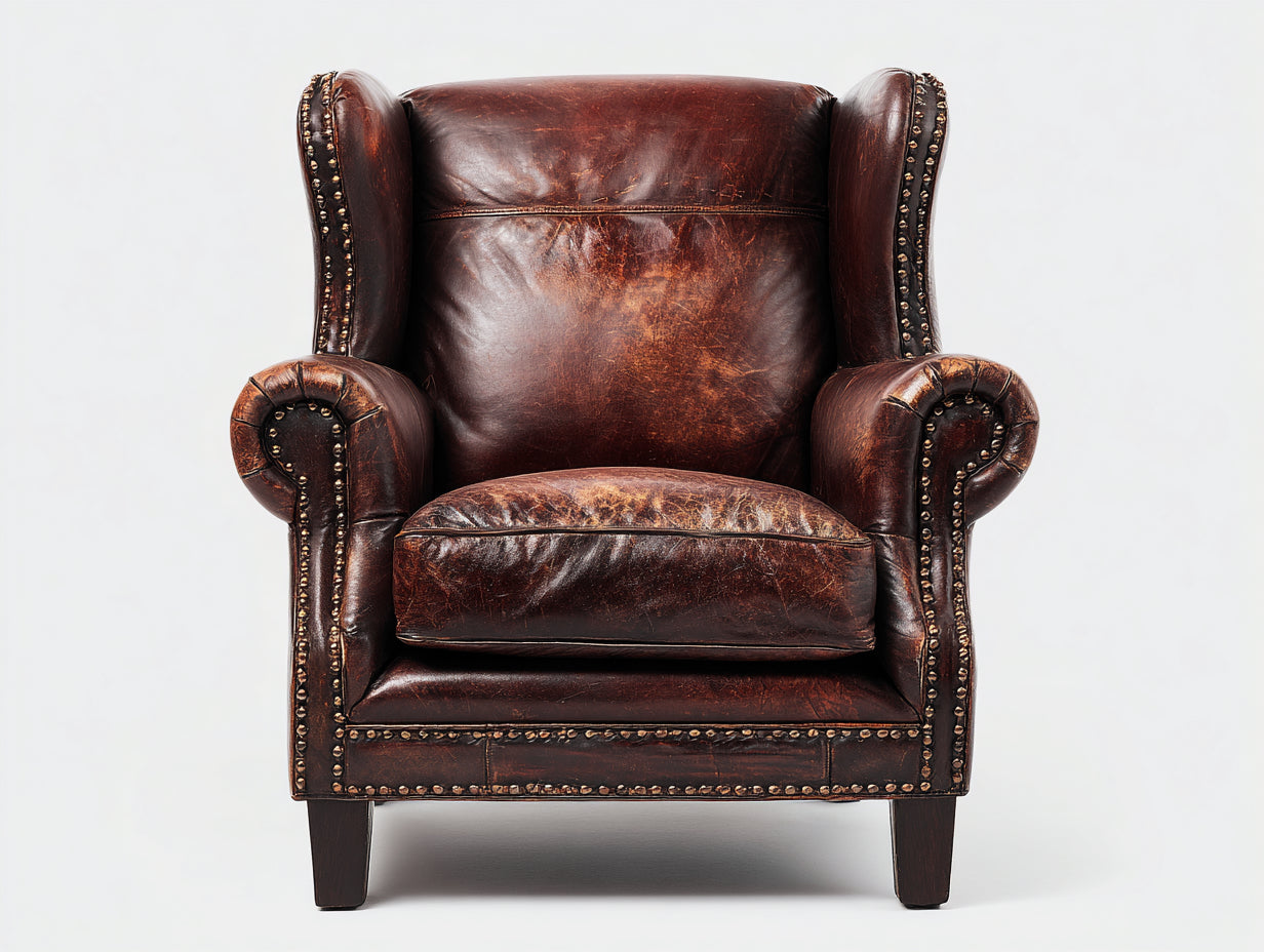 Poltrona a orecchioni in similpelle 91x87x113 cm - marrone vintage - stile classico adatta per soggiorno