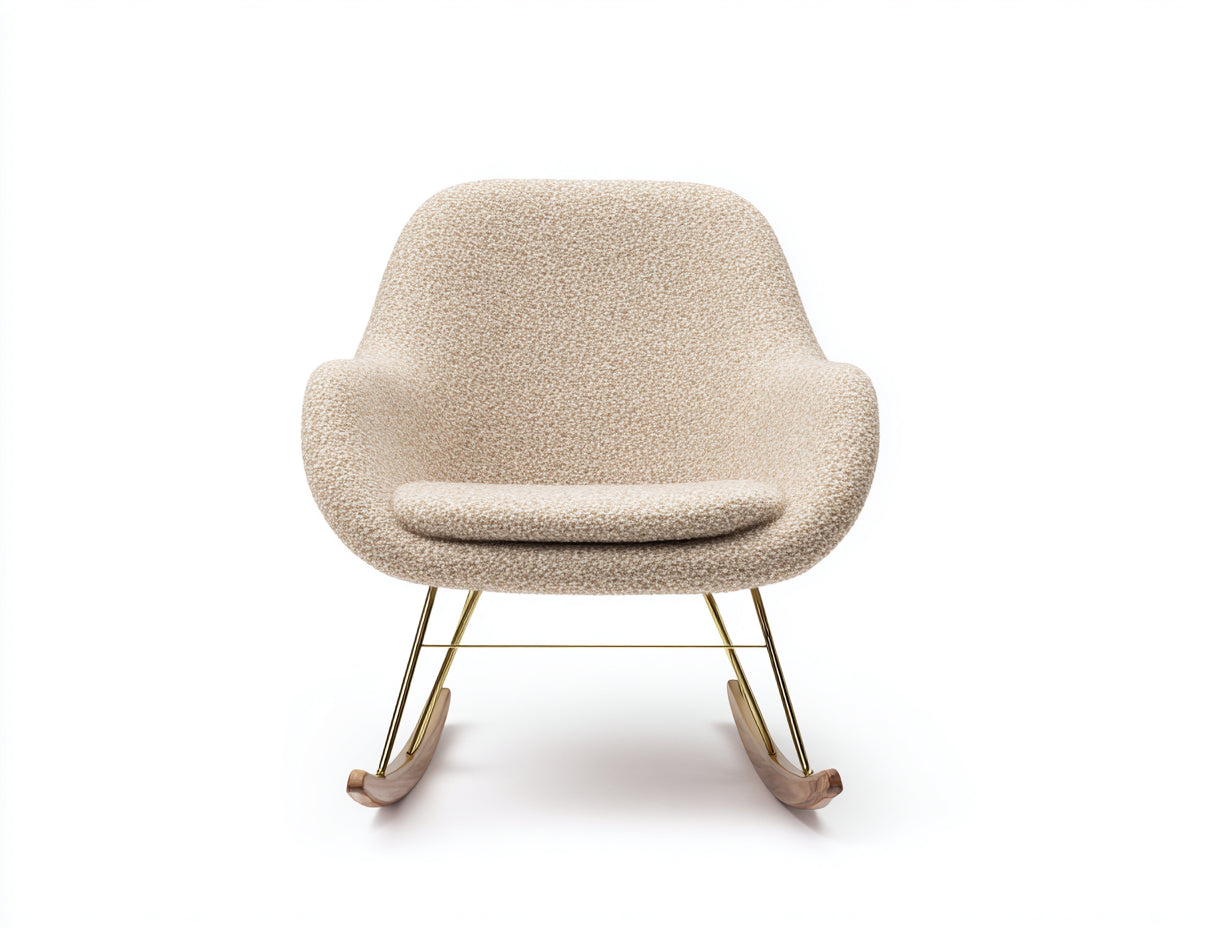 Sedia a dondolo in tessuto effetto lana 76x73x87 cm - beige-oro - per soggiorno design moderno