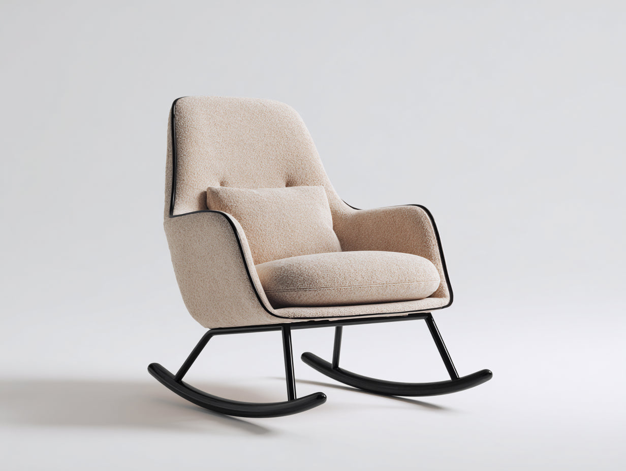 Sedia a dondolo in tessuto bouclé 79x75x91 cm - beige-nero - per soggiorno design rétro