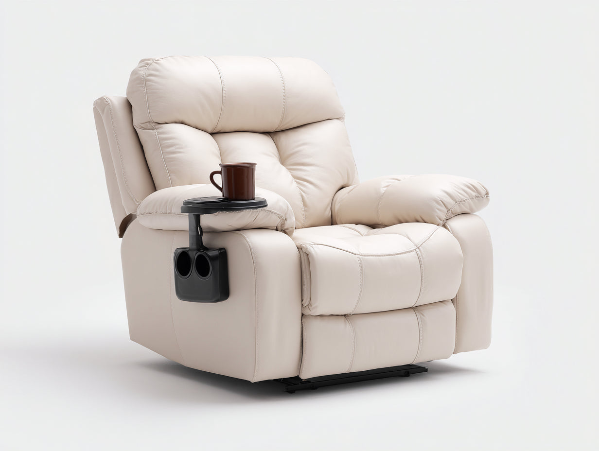 Poltrona reclinabile in pelle sintetica 97x93x105 cm per soggiorno - avorio - design imbottito con poggiapiedi