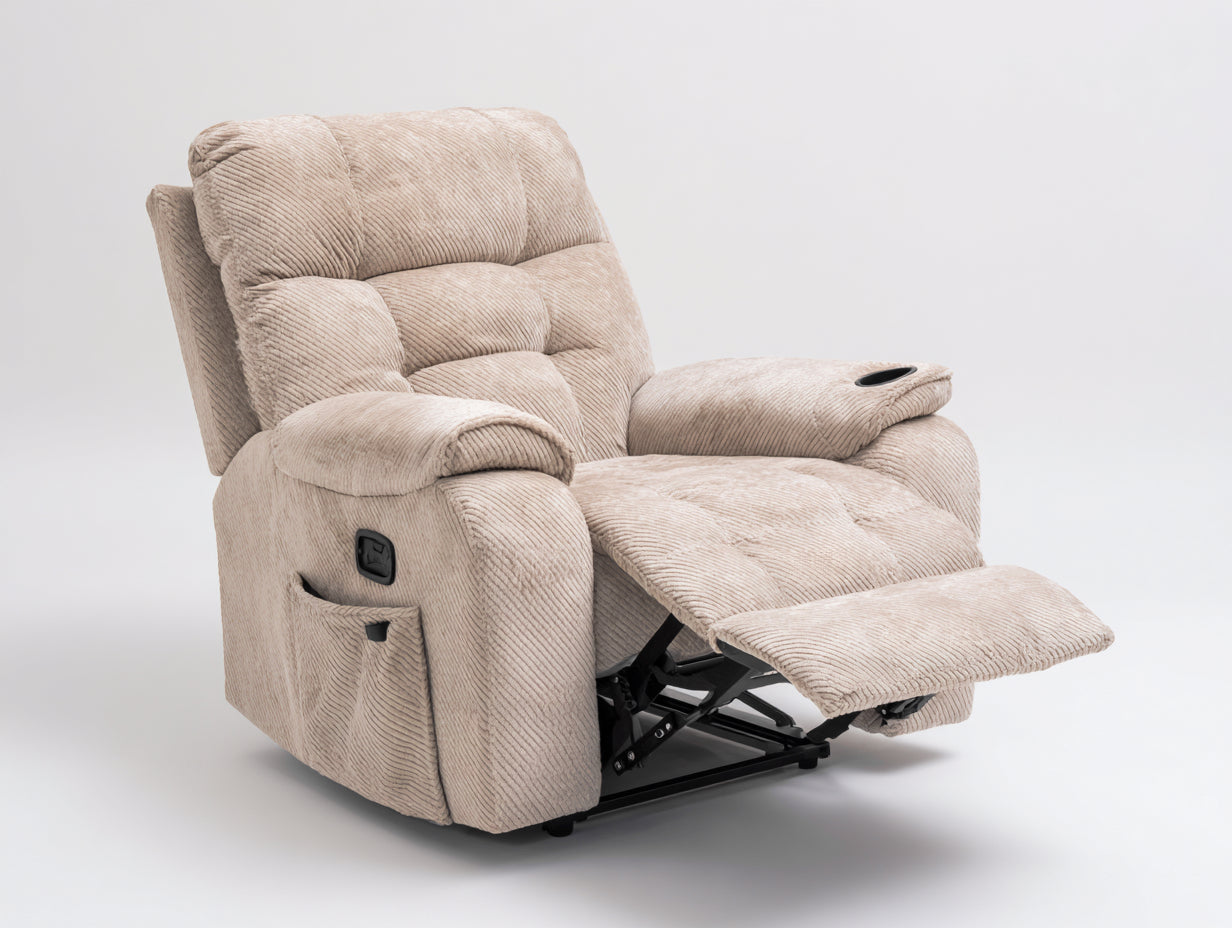 Poltrona reclinabile in tessuto a coste 96x91x104 cm - beige - per soggiorno - stile moderno funzionale