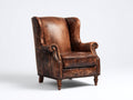 Poltrona a orecchioni-similpelle-legno-85x90x108 cm-marrone tabacco-vintage