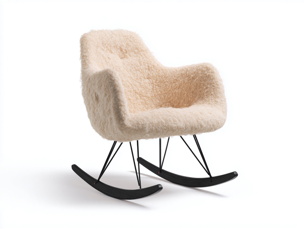 Sedia a dondolo in tessuto sherpa 80x74x88 cm - beige-nero - per soggiorno stile rétro