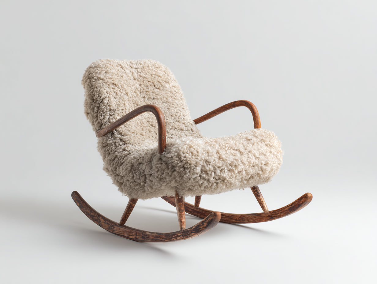 Sedia a dondolo in tessuto sherpa 83x74x90 cm - beige-marrone - per soggiorno stile rétro