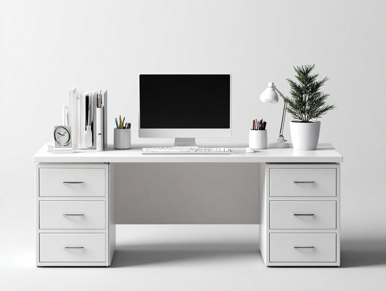 Scrivania con doppia cassettiera 180x70x76 cm - bianco - stile moderno per ufficio