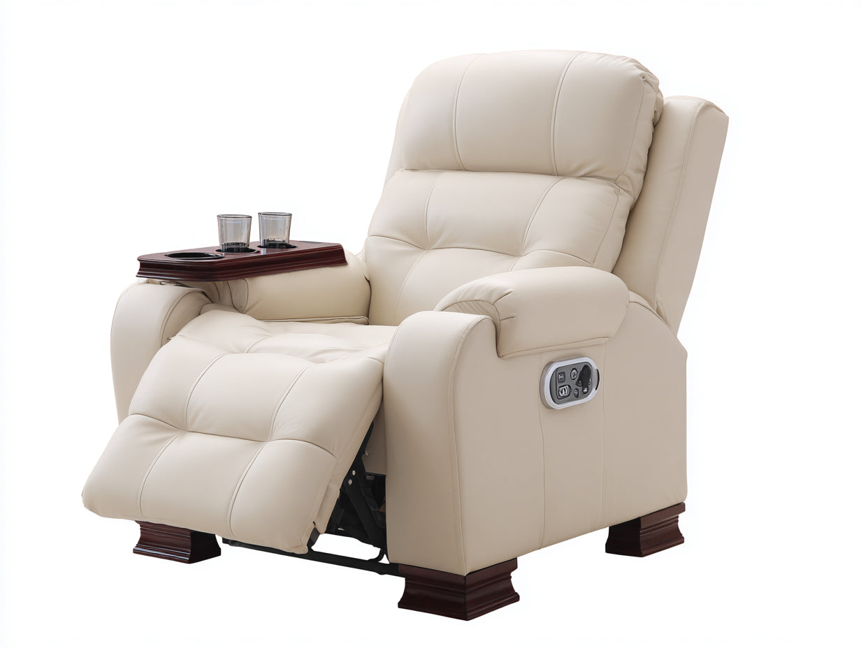 Poltrona reclinabile in pelle 97x102x110 cm - crema e marrone scuro - stile moderno con poggiapiedi per soggiorno