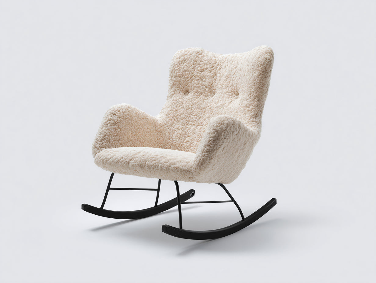 Sedia a dondolo in tessuto sherpa 79x73x91 cm - beige-nero - per soggiorno stile rétro