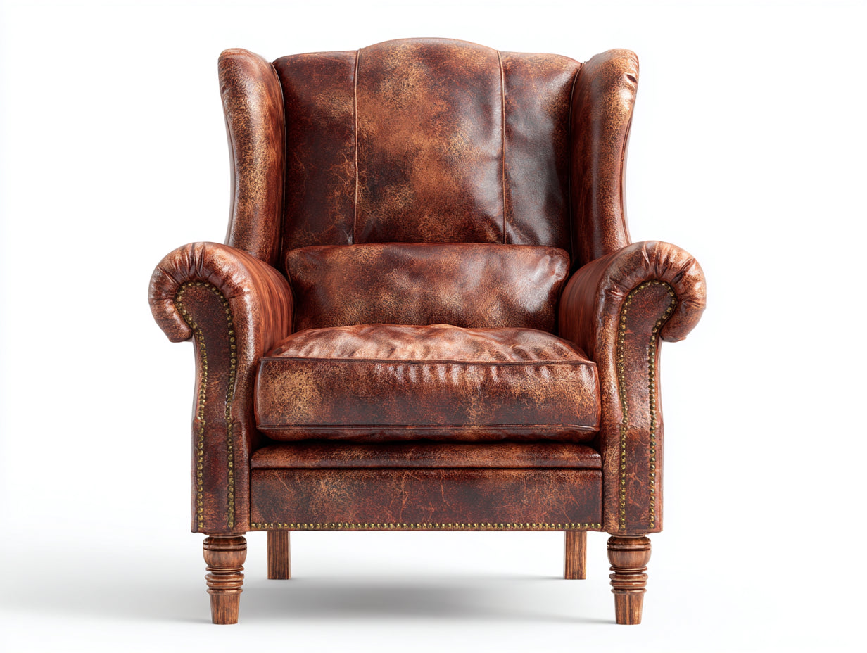 Poltrona a orecchioni in similpelle 104x96x126 cm - marrone cognac - stile classico adatta per soggiorno
