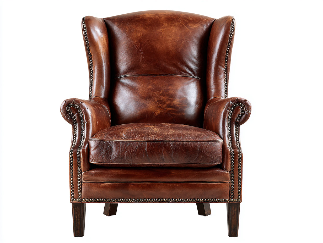 Poltrona a orecchioni-similpelle-legno-88x91x109 cm-marrone cognac-vintage