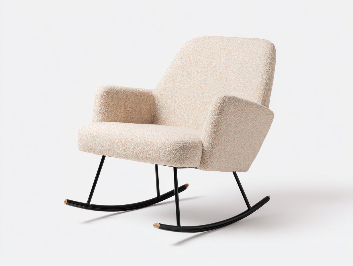 Sedia a dondolo in tessuto bouclé 80x76x91 cm - beige-nero - per soggiorno design contemporaneo