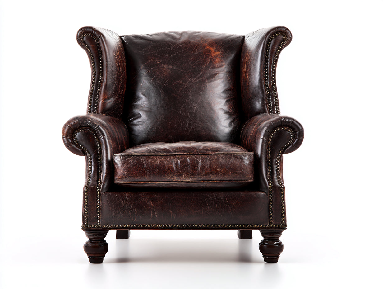 Poltrona a orecchioni - pelle - 96x99x109 cm - marrone scuro - stile inglese