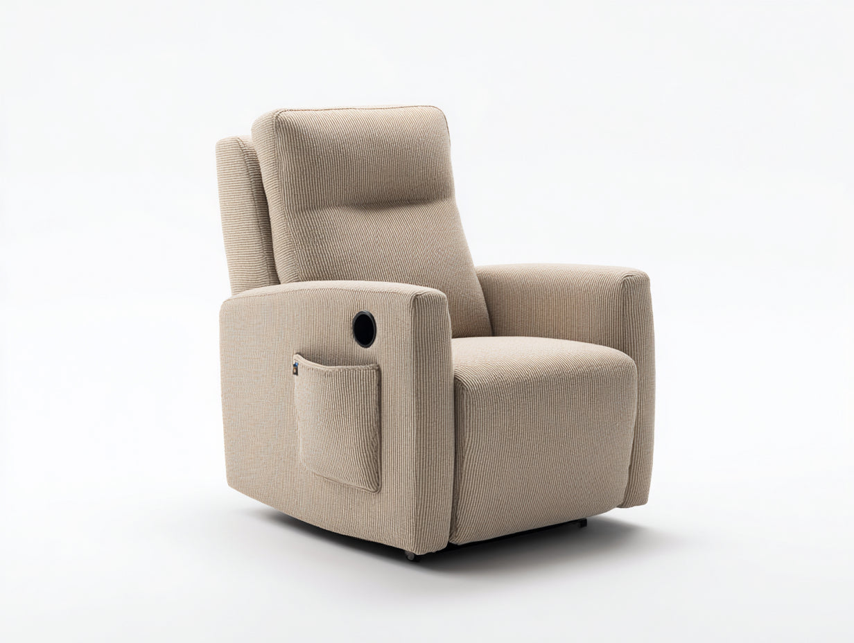 Poltrona reclinabile in tessuto a coste 88x90x103 cm per soggiorno - beige chiaro - design moderno con tasca laterale