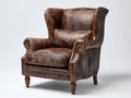 Poltrona a orecchioni-similpelle-legno-89x93x111 cm-marrone antico-vintage